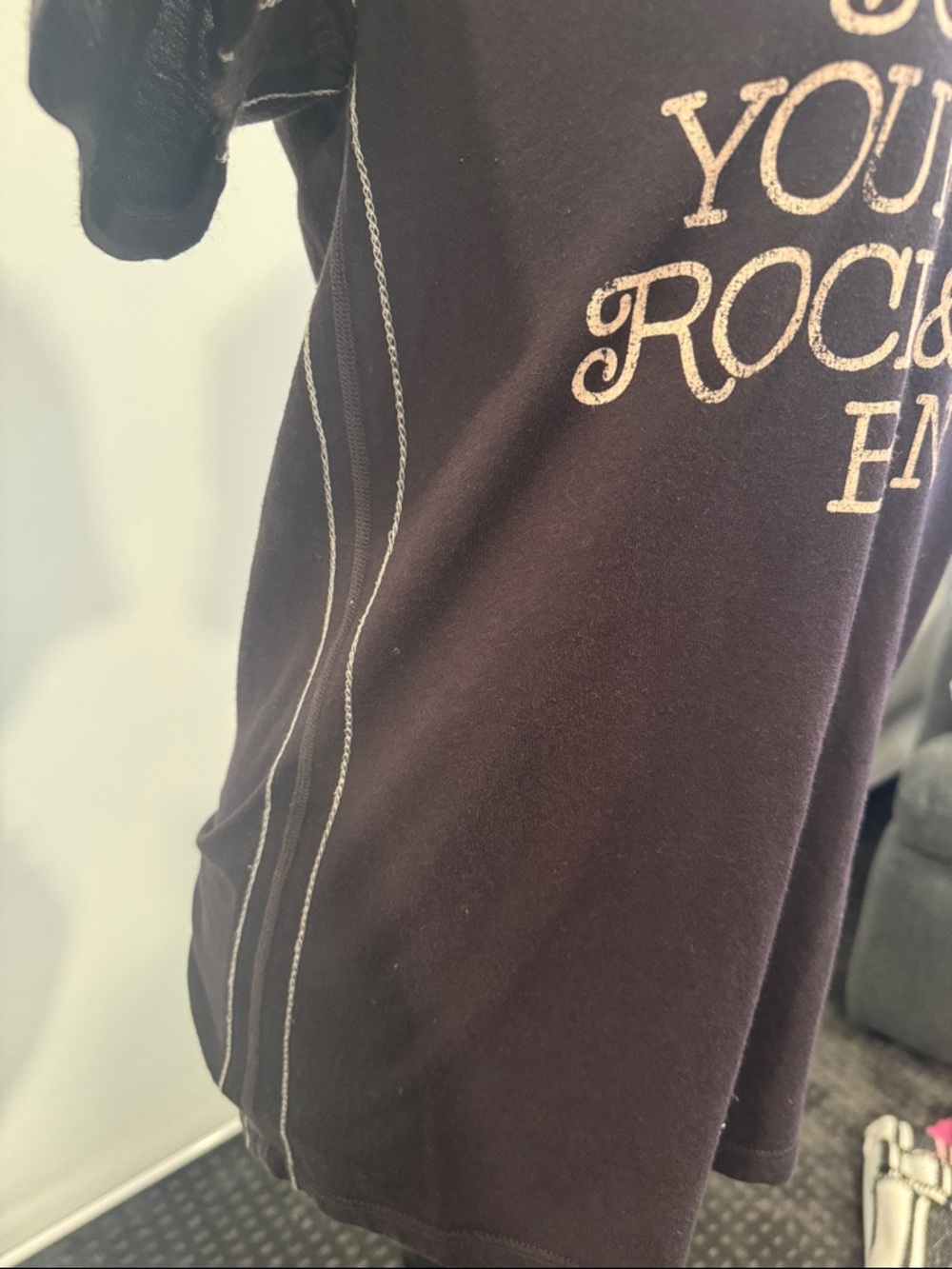Trunk Ltd Black Crisscross V-Neck 'Support Your Local Rock & Roll Band' Tee - Picture 2 of 4